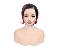 Wear and Go Pizzo Pixie For Capelli Umani Lisci Bob 13X4, Parrucca Corta Con Parte Laterale Da 6 Pollici For Donne Nere Capelli Pretagliati Pizzicati(Black with Wine Red)