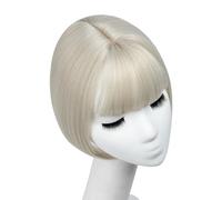 Wear and Go Topper for capelli con clip da 10 pollici, 360°, 3D, pezzi di capelli sintetici for donne con frangia, topper finti e sottili for l'uso quotidiano(Platinum blonde)