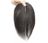Wear and Go Topper for capelli lisci veri umani da 5x8 cm con frangia, copricapo for capelli Remy for donne(Natural Black)