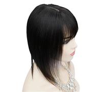 Wear and Go Topper for capelli neri naturali for capelli umani da donna con frangia, base invisibile senza cuciture 13 * 13 cm, topper da 16 pollici for diradare i capelli for aggiungere volume