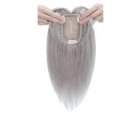Wear and Go Topper for veri capelli umani con frangia, capelli Remy for donne che si diradano sulla parte superiore, clip in base di seta da 7x13 cm(Grey,16 inch)