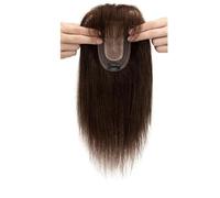 Wear and Go Topper for veri capelli umani con frangia, capelli Remy for donne che si diradano sulla parte superiore, clip in base di seta da 7x13 cm(Dark Brown,8 inch)