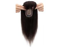 Wear and Go Topper for veri capelli umani con frangia, capelli Remy for donne che si diradano sulla parte superiore, clip in base di seta da 7x13 cm(Natural Black,6 inch)