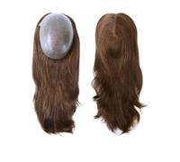 Wear and Go Topper in PU con veri capelli umani Remy, 18x23 cm, pezzi di capelli for donne, senza frangia(Brown,16 inch)