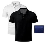 Wearbreeze Shirts for Men Polo, Short Sleeve Slim Fit Breathable Stretch Knit Collared Shirt, Wrinkle Resistant Soft Touch Casual Top