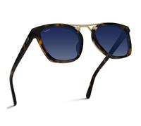 WearMe Pro Occhiali da sole da donna Polarized Vintage Large Square con ponte a doppia barra in metallo (lenti marrone whisky, tartaruga/blu sfumato)