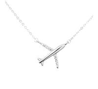 WearTravelers Collana con Aereo in Argento 925 e Zirconi - Ciondolo Aereo con Zirconi sulle Ali - Idea Regalo per Donna o Ragazza Viaggiatrice - Modello New York (Argento)