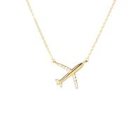 WearTravelers Collana con Aereo in Argento 925 e Zirconi - Ciondolo Aereo con Zirconi sulle Ali - Idea Regalo per Donna o Ragazza Viaggiatrice - Modello New York (Oro)
