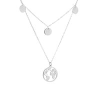 WearTravelers Collana con Mondo in Argento 925 - Collana Doppia con Ciondolo a forma di Mappa del Mondo Completa - Idea Regalo per Donna Ragazza Viaggiatrice - Modello Sofia (Argento)