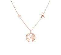 WearTravelers Collana Mappa del Mondo con Aereo e piccolo cuore luminoso in Argento 925 - Idea Regalo per Donna Viaggiatrice - Prodotto Made in Italy - Modello Atlanta (Oro Rosa)