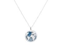 WearTravelers Collana Mappamondo e Glitter Blu sovrapposto in Argento 925 - Idea Regalo Donna Viaggiatrice - Prodotto Made in Italy - Modello Copenaghen