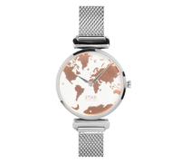 WearTravelers Orologio da Polso Donna con Mappa del Mondo - Acciaio 326L resistente all’acqua (Waterproof - 3ATM) - Regalo per Donna Viaggiatrice - Wanderlust (Argento)