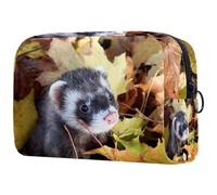 Weasel Furetti Foglie Cadute Cosmetici Borsa per le Donne, Trousse da Viaggio Borsa Grande Trucco Pratica Borsa Organizzatore Borsa con Cerniera, Multi, 18.5x7.5x13cm/7.3x3x5.1in, Beauty case
