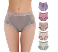 WEASIC Set Mutande Donna Cotone Vita Alta Slip Donna Cotone 100% Vita Alta Mutande Microfibra Pizzo Slip Intimo Mutandine Senza Cuciture (Confezione da 5 Multicolori 2, L)
