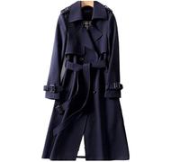 WEAV Antivento Donna Medio Lungo Primavera E Autunno Di Grandi Dimensioni Piccolo Cappotto Sopra il Ginocchio,Navy Blue-L