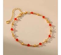 WEAV Cavigliere in Oro Stile Etnico con Perline Rosse Cavigliera da Donna Regolabile in Boemia con Catena di Estensione da 6 Cm Gioielli Estivi