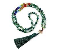 WEAV Collana con Ciondolo Albero della Vita 7 Chakra Perline di Pietra Verde Naturale Howlite Collana Mala Moda Donna Uomo Reiki Healing Yoga Gioielli