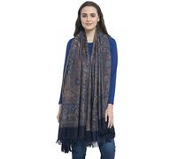 Weavers Villa - Scialle da donna in tessuto misto lana Pashmina indiano, lavorato a mano, sciarpa, Wrap [taglia L: 40" x 80"] - Blu - L