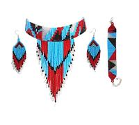 Weavish Collana girocollo con perline - Boho Native Handmade Seed Bead Tassel Necklace Bohemian Large Statement Collana di perline per donne, Free size, Vetro, c/z perline di vetro 11/0