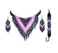 Weavish Collana girocollo con perline - Boho Native Handmade Seed Bead Tassel Necklace Bohemian Large Statement Collana di perline per donne, Free size, Vetro, c/z perline di vetro 11/0