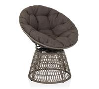hjh LIVING Poltrona papasan con cuscino, poltrona girevole per esterni WEAVORA poltrona in rattan girevole a 360° per giardino, balcone e soggiorno, grigio