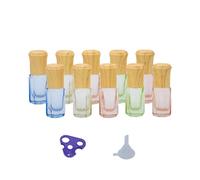 WEAXIO 10 bottiglie di vetro roll-on da 3 ml, per olio essenziale, in vetro multicolore, con imbuto in acciaio inox