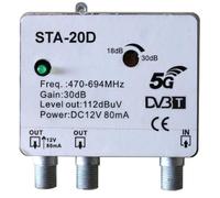 WEB Amplificatore Antenna TV da Palo STA-20D - 1 Ingresso UHF e 2 Uscite - Filtro 5G, Guadagno 30dB, 470-694MHz, Alimentazione 12V - Per Impianti DVB-T/T2