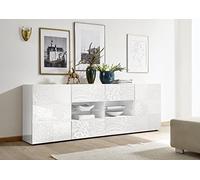 Web Convenienza Madia con 2 Ante e 4 Cassetti Made in Italy - Credenza Contenitore Collezione Miro - Soggiorno Cucina Ingresso Sala da Pranzo Mobile Design moderno originale Bianco Lucido Serigrafato