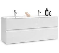 Web Convenienza Mobile Bagno Sospeso con Doppio Lavabo in Ceramica 2 Cassetti, Made in Italy - Lavandino Bagno con Mobiletto Moderno - Montaggio Semplice e Veloce, Istruzioni e Ferramenta
