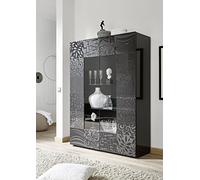 Web Convenienza Vetrina 2 Ante - Made in Italy - Collezione Miro Vetrinetta per Soggiorno Cucina Sala da Pranzo Moderno - Color Grigio Lucido Serigrafato