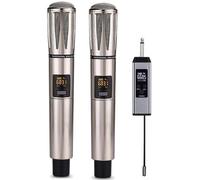WEB world electronic business Coppia Microfoni Wireless UHF Professionale - Metallo Chiaro - Ricaricabili USB-C - Portata 50m - con Ricevitore