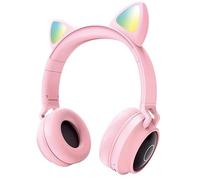 WEB world electronic business Headset Cuffie Bluetooth Pieghevoli con Orecchie ed Effetto Luce - 20Hz-20kHz - Microfono Integrato per Chiamate, Gaming e Musica - Rosa