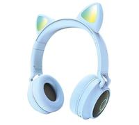 WEB world electronic business Headset Cuffie Bluetooth Pieghevoli con Orecchie ed Effetto Luce - 20Hz-20kHz - Microfono Integrato per Chiamate, Gaming e Musica - Colore Azzurro