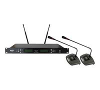 WEB world electronic business Kit 2 Microfoni Wireless UHF da Tavolo U-712H - Sistema Professionale 200 Canali PLL con Sincronizzazione IR e Case in Lega