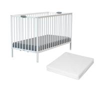 Webaby - Lettino bambini pieghevole con materasso legno FLEX - Bianco - 60 x 120-124 x 64.50 x 82 cm
