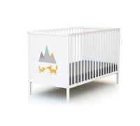 WEBABY - Lettino bambini RENARD legno ALBA - Bianco - 60 x 120-124 x 64,5 x 82 cm