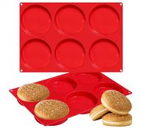 webake Brioche - Stampo in silicone per panini e hamburger, 2 pezzi, 6 cavità, 10 cm, grande stampo in resina, 33 x 22,2 x 2 cm