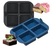 webake Brownie - Stampo da forno in silicone, 2 pezzi, 4 cavità, per friggitrice ad aria, muffin, stampi quadrati per muffin, brownie mordere