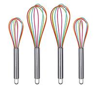 webake Set di 4 Frusta a Mano Silicone Fruste da Cucina 25,5 cm 22 cm per Mescolare Frullino Inossidabile Antiaderente per Frullare, Sbattere
