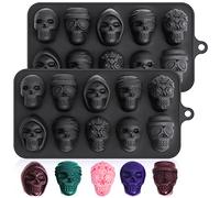 Webake Stampi in silicone a forma di teschio, 2 pezzi, per cubetti di ghiaccio a forma di teschio, per Halloween, cioccolato, cera, caramelle, per feste di Halloween