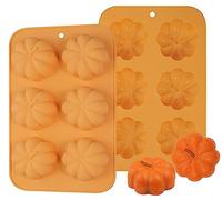 webake Stampo 3D per torta a forma di zucca, in silicone, 2 pezzi, 6 cavità, per festa del Ringraziamento, autunno, stampo da forno a forma di zucca, stampo per sapone, muffin, cioccolato, decorazione