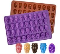 Webake Stampo per caramelle a forma di teschio, con 4 forme diverse, 36 cavità a forma di teschio di Halloween, in silicone, per decorazioni gommose, cioccolato, caramelle, gelatine, cupcake (2 pezzi)