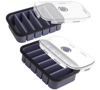 Webake Vassoio in silicone con coperchio, 1/2 tazza, confezione da 2 contenitori per zuppe, stampi per cubetti di ghiaccio extra large per zuppe, burro