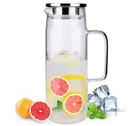 Webao Caraffa in Vetro, 1,2 litro Brocca Acqua con Coperchio, Borosilicato Brocche per Latte, Caffè o Bevande Fatte in Casa