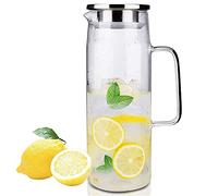 Webao Caraffa in Vetro, 1,5 litro Brocca Acqua con Coperchio, Borosilicato Brocche per Latte, Caffè o Bevande Fatte in Casa