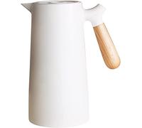 Webao Caraffa Termica 1l, Inserto in Vetro, Chiusura Quick-Press, Manico in Legno, Caraffa Freddo e Caldo per Caffè e Tè, Bianco