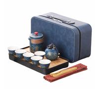 Webao Servizio da tè in porcellana, da viaggio cinese, set da tè con 6 tazze in ceramica, piccola teiera con filtro integrato per tè sfuso, elegante blu