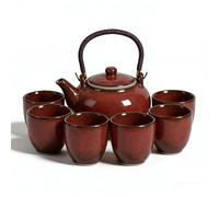 Webao Set da tè cinese in ceramica, 600 ml, teiera e 6 tazze, 120 ml, servizio da tè Kungfu, smalto modificato, teiera asiatica per amanti del tè, rosso