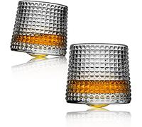 Webao Set di 2 bicchieri da whisky, 160 ml, in cristallo soffiato a mano, senza piombo, per scotch, bourbon, cognac e cocktail, regalo per uomini, griglia