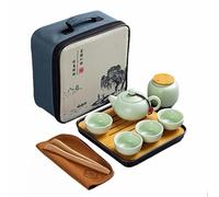 Webao Set di Teiera Cinese Kungfu - Servizio da Tè in Ceramica con 4 Tazze, Lattina e Vassoio - Set da Viaggio per Tè Sfuso, Verde